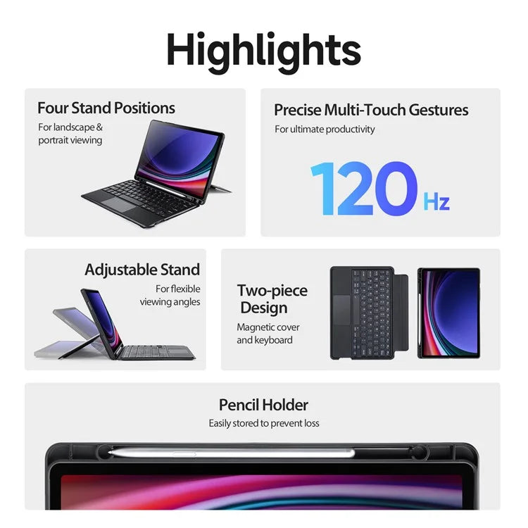 DUX DUCIS For Samsung Galaxy Tab S9 Bluetooth Keyboard Case Magnetic Detachable PU Tablet Cover
