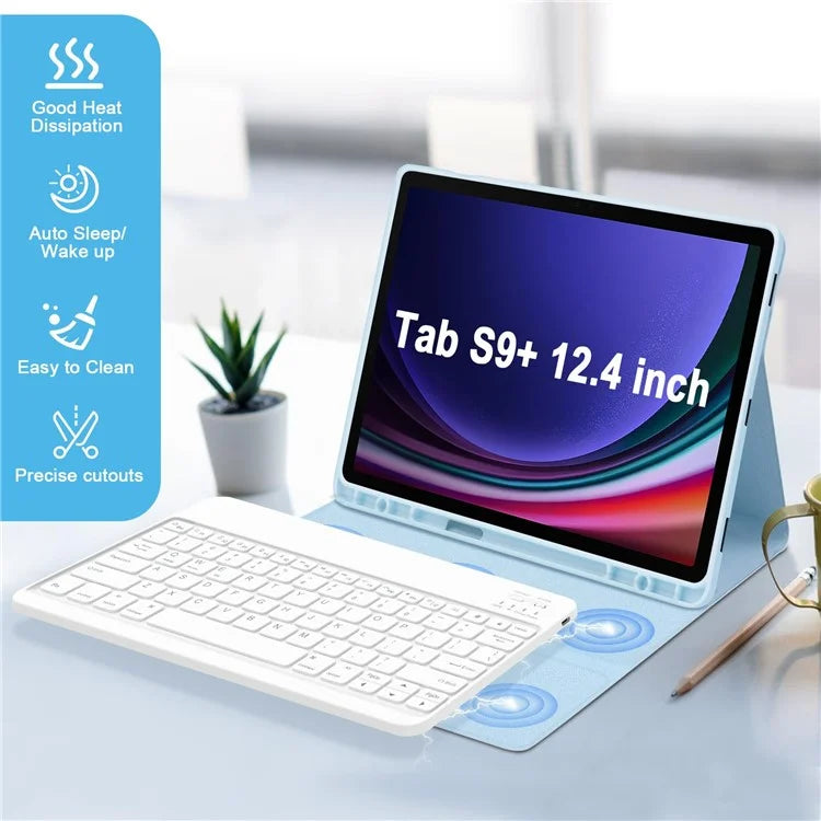 SK-X810 For Samsung Galaxy Tab S9+ SM-X810 / X816B / X818U Leather Case with Detachable Wireless Bluetooth Keyboard