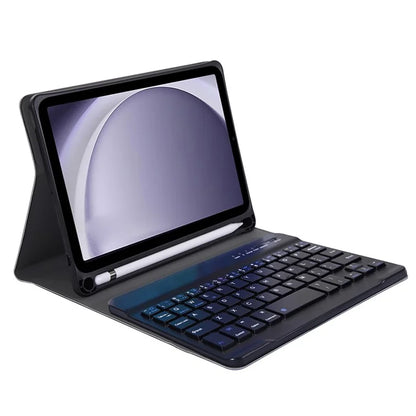 A221B For Samsung Galaxy Tab A9 X110 X115 Protective Leather Case + Bluetooth Keyboard with Pen Slot