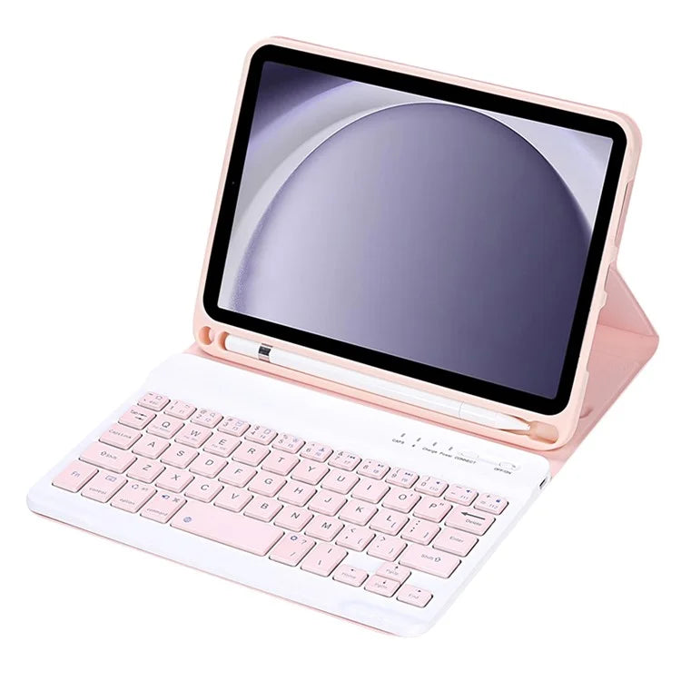 A221B For Samsung Galaxy Tab A9 X110 X115 Protective Leather Case + Bluetooth Keyboard with Pen Slot