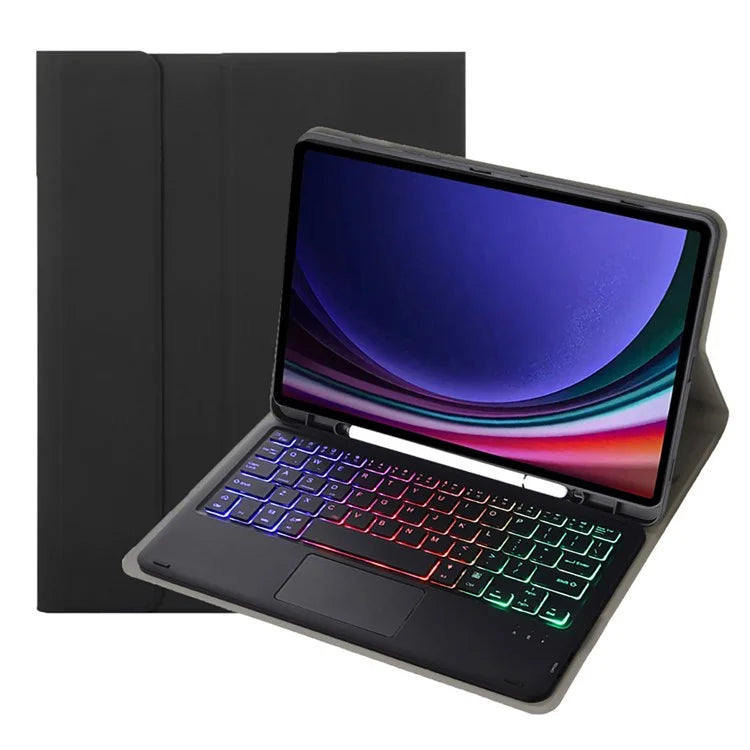 A09B-AS For Samsung Galaxy Tab A9+ X210 X215 X216 Leather Cover + Touchpad Bluetooth Keyboard with Backlight and Pen Slot