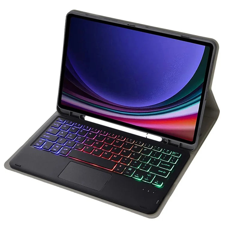 A09B-AS For Samsung Galaxy Tab A9+ X210 X215 X216 Leather Cover + Touchpad Bluetooth Keyboard with Backlight and Pen Slot