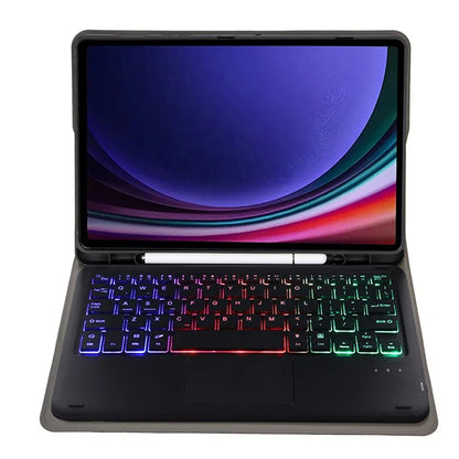 A09B-AS For Samsung Galaxy Tab A9+ X210 X215 X216 Leather Cover + Touchpad Bluetooth Keyboard with Backlight and Pen Slot