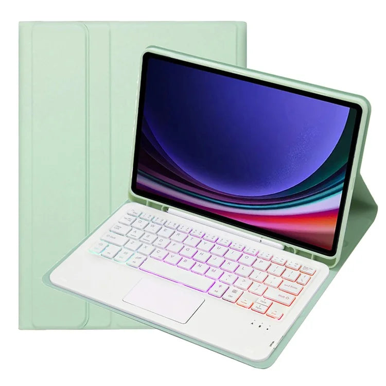 A09B-AS For Samsung Galaxy Tab A9+ X210 X215 X216 Leather Cover + Touchpad Bluetooth Keyboard with Backlight and Pen Slot