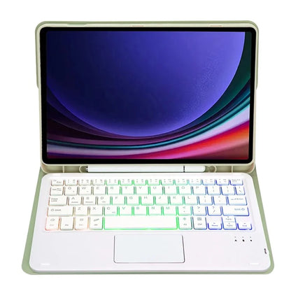 A09B-AS For Samsung Galaxy Tab A9+ X210 X215 X216 Leather Cover + Touchpad Bluetooth Keyboard with Backlight and Pen Slot