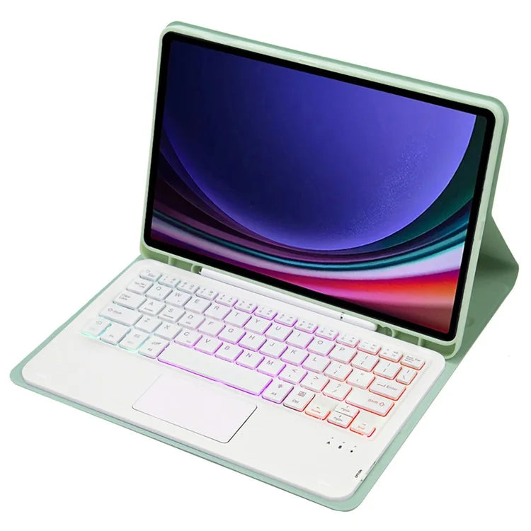 A09B-AS For Samsung Galaxy Tab A9+ X210 X215 X216 Leather Cover + Touchpad Bluetooth Keyboard with Backlight and Pen Slot