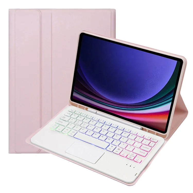 A09B-AS For Samsung Galaxy Tab A9+ X210 X215 X216 Leather Cover + Touchpad Bluetooth Keyboard with Backlight and Pen Slot