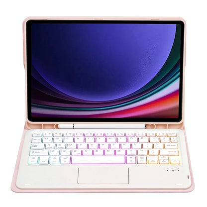 A09B-AS For Samsung Galaxy Tab A9+ X210 X215 X216 Leather Cover + Touchpad Bluetooth Keyboard with Backlight and Pen Slot