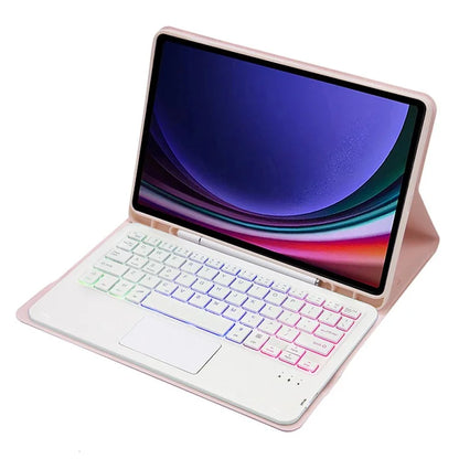 A09B-AS For Samsung Galaxy Tab A9+ X210 X215 X216 Leather Cover + Touchpad Bluetooth Keyboard with Backlight and Pen Slot