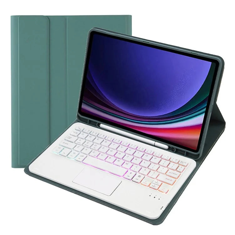 A09B-AS For Samsung Galaxy Tab A9+ X210 X215 X216 Leather Cover + Touchpad Bluetooth Keyboard with Backlight and Pen Slot