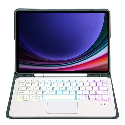 A09B-AS For Samsung Galaxy Tab A9+ X210 X215 X216 Leather Cover + Touchpad Bluetooth Keyboard with Backlight and Pen Slot