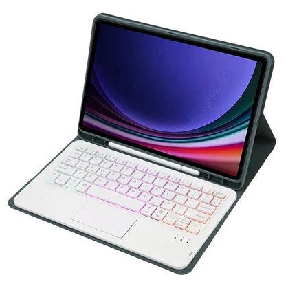 A09B-AS For Samsung Galaxy Tab A9+ X210 X215 X216 Leather Cover + Touchpad Bluetooth Keyboard with Backlight and Pen Slot