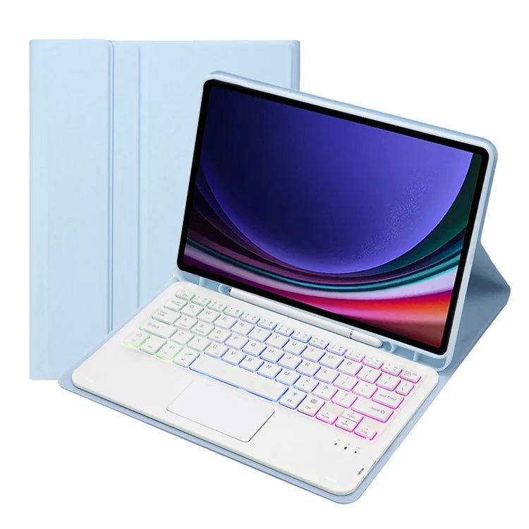 A09B-AS For Samsung Galaxy Tab A9+ X210 X215 X216 Leather Cover + Touchpad Bluetooth Keyboard with Backlight and Pen Slot