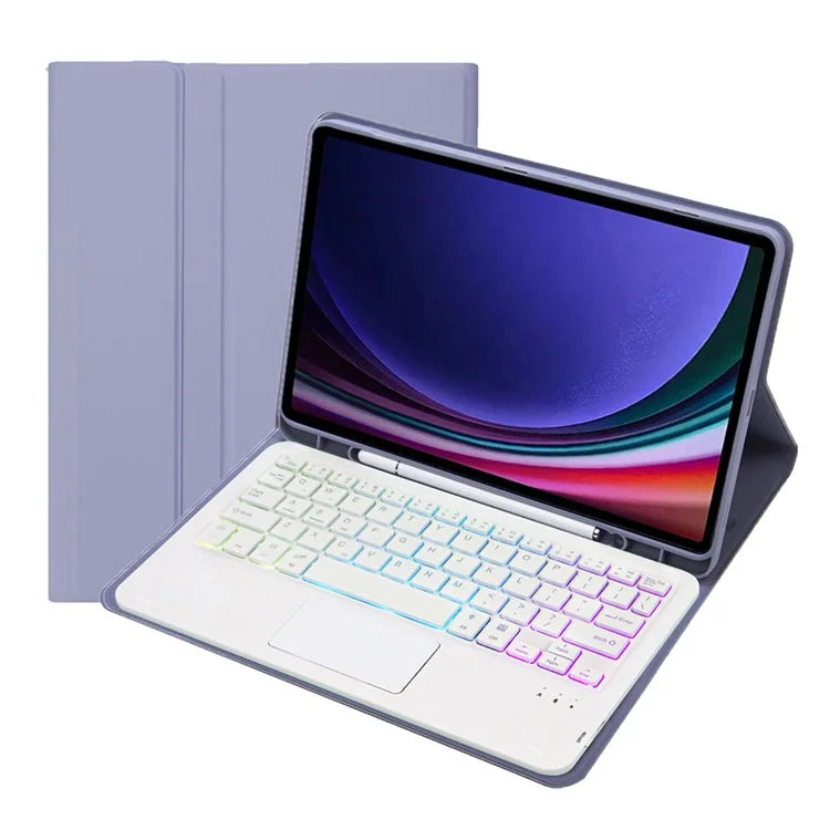 A09B-AS For Samsung Galaxy Tab A9+ X210 X215 X216 Leather Cover + Touchpad Bluetooth Keyboard with Backlight and Pen Slot