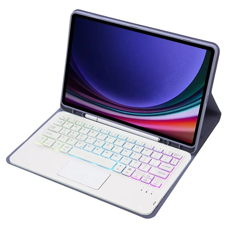 A09B-AS For Samsung Galaxy Tab A9+ X210 X215 X216 Leather Cover + Touchpad Bluetooth Keyboard with Backlight and Pen Slot