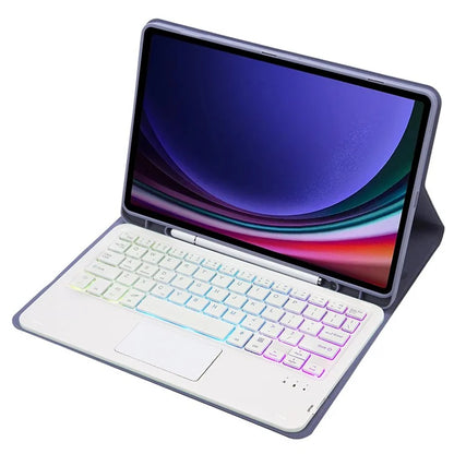 A09B-AS For Samsung Galaxy Tab A9+ X210 X215 X216 Leather Cover + Touchpad Bluetooth Keyboard with Backlight and Pen Slot