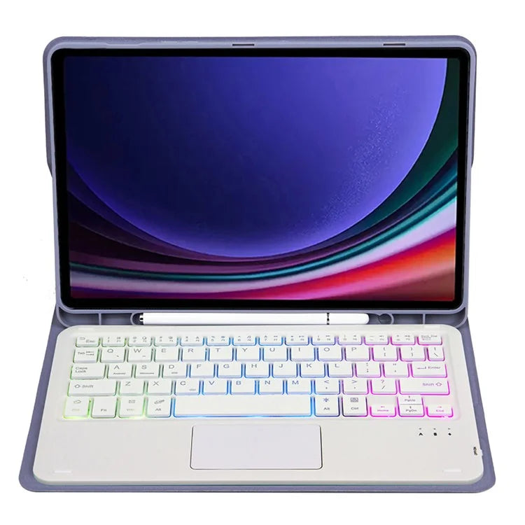 A09B-AS For Samsung Galaxy Tab A9+ X210 X215 X216 Leather Cover + Touchpad Bluetooth Keyboard with Backlight and Pen Slot