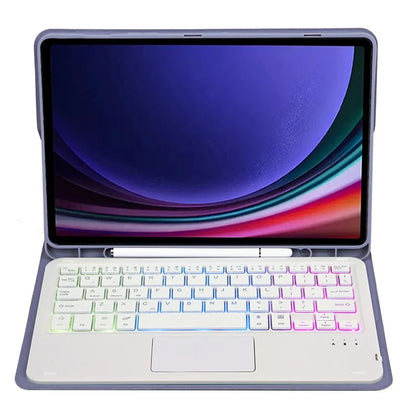 A09B-AS For Samsung Galaxy Tab A9+ X210 X215 X216 Leather Cover + Touchpad Bluetooth Keyboard with Backlight and Pen Slot