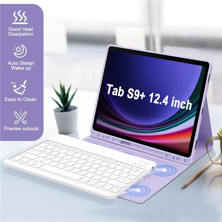 SK-T810 For Samsung Galaxy Tab S9+ SM-X810 / X816B / X818U Leather Case with Wireless Bluetooth Keyboard