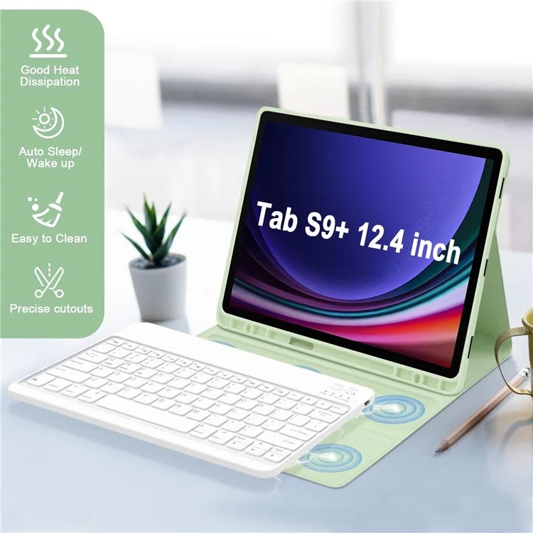 SK-T810 For Samsung Galaxy Tab S9+ SM-X810 / X816B / X818U Leather Case with Wireless Bluetooth Keyboard