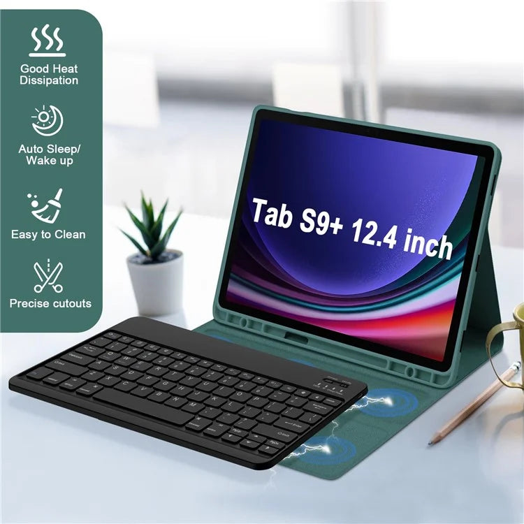 SK-T810 For Samsung Galaxy Tab S9+ SM-X810 / X816B / X818U Leather Case with Wireless Bluetooth Keyboard