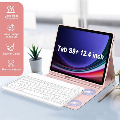 SK-T810 For Samsung Galaxy Tab S9+ SM-X810 / X816B / X818U Leather Case with Wireless Bluetooth Keyboard
