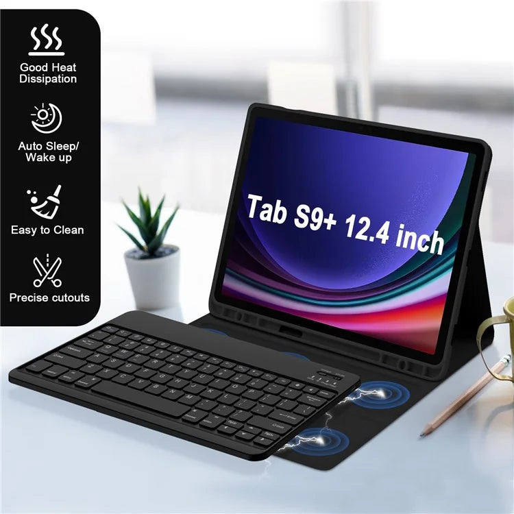 SK-T810 For Samsung Galaxy Tab S9+ SM-X810 / X816B / X818U Leather Case with Wireless Bluetooth Keyboard