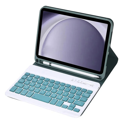 SK-X115 For Samsung Galaxy Tab A9 SM-X110 / X115 Bluetooth Keyboard Shockproof Case Leather Flip Tablet Cover