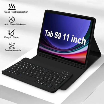 SK-X510 For Samsung Galaxy Tab S9 FE SM-X510 / X516 / X518 Bluetooth Keyboard Tablet Case PU Flip Cover