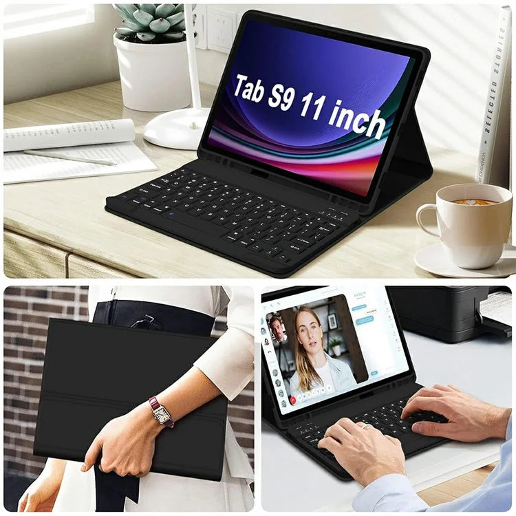 SK-X510 For Samsung Galaxy Tab S9 FE SM-X510 / X516 / X518 Bluetooth Keyboard Tablet Case PU Flip Cover
