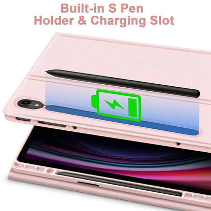 SK-X510 For Samsung Galaxy Tab S9 FE SM-X510 / X516 / X518 Bluetooth Keyboard Tablet Case PU Flip Cover