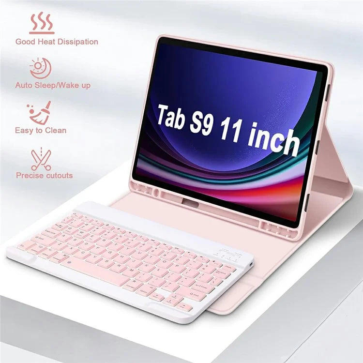 SK-X510 For Samsung Galaxy Tab S9 FE SM-X510 / X516 / X518 Bluetooth Keyboard Tablet Case PU Flip Cover