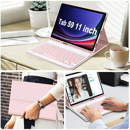 SK-X510 For Samsung Galaxy Tab S9 FE SM-X510 / X516 / X518 Bluetooth Keyboard Tablet Case PU Flip Cover