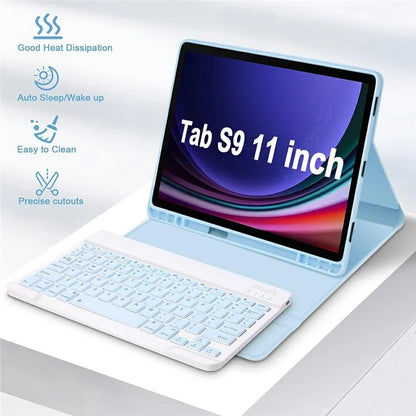 SK-X510 For Samsung Galaxy Tab S9 FE SM-X510 / X516 / X518 Bluetooth Keyboard Tablet Case PU Flip Cover