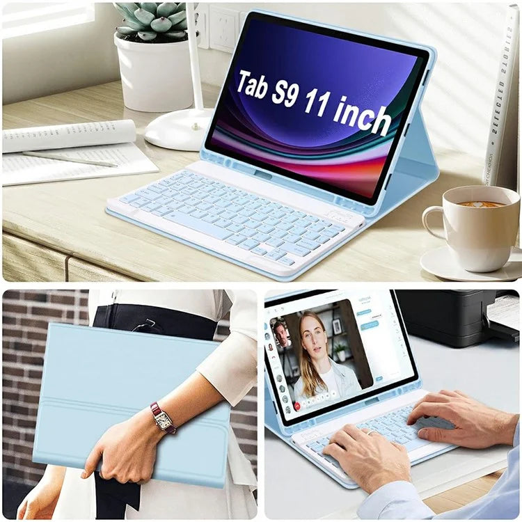 SK-X510 For Samsung Galaxy Tab S9 FE SM-X510 / X516 / X518 Bluetooth Keyboard Tablet Case PU Flip Cover