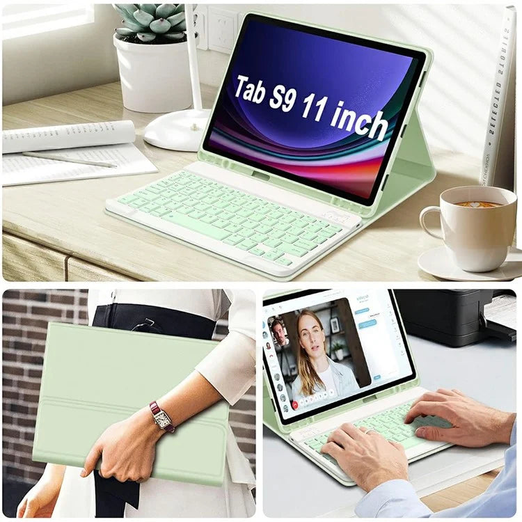 SK-X510 For Samsung Galaxy Tab S9 FE SM-X510 / X516 / X518 Bluetooth Keyboard Tablet Case PU Flip Cover
