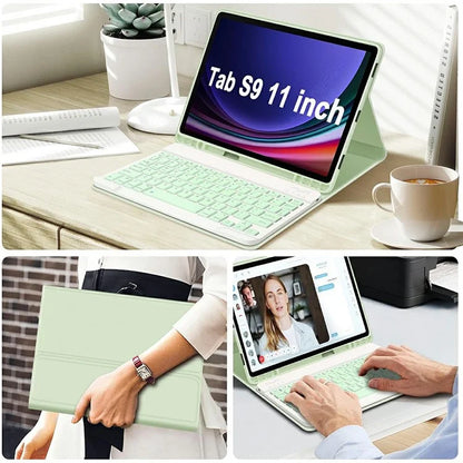 SK-X510 For Samsung Galaxy Tab S9 FE SM-X510 / X516 / X518 Bluetooth Keyboard Tablet Case PU Flip Cover