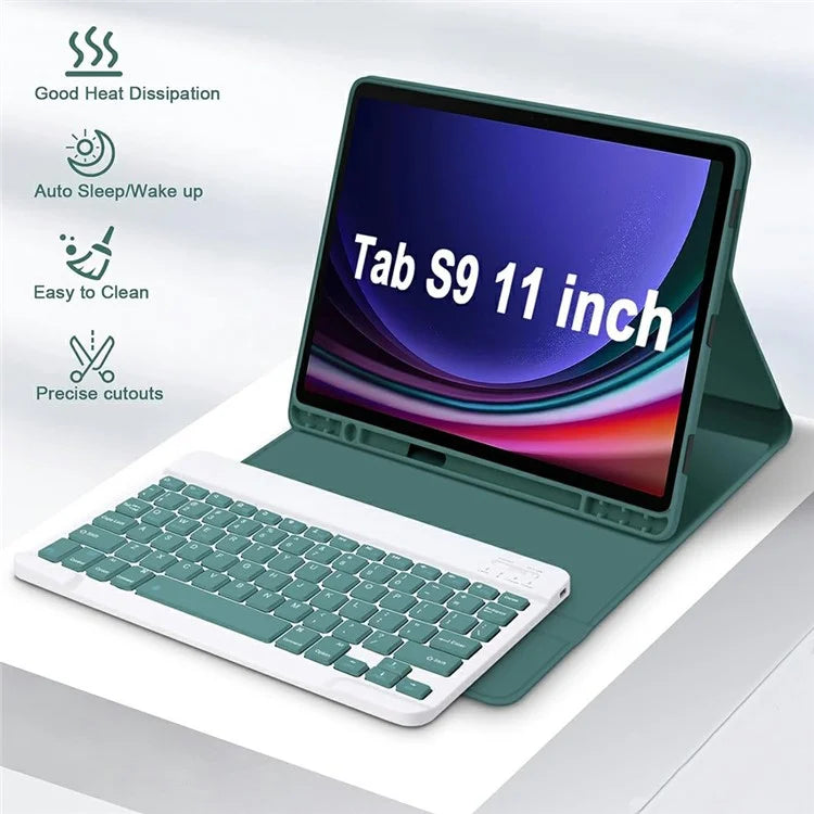 SK-X510 For Samsung Galaxy Tab S9 FE SM-X510 / X516 / X518 Bluetooth Keyboard Tablet Case PU Flip Cover
