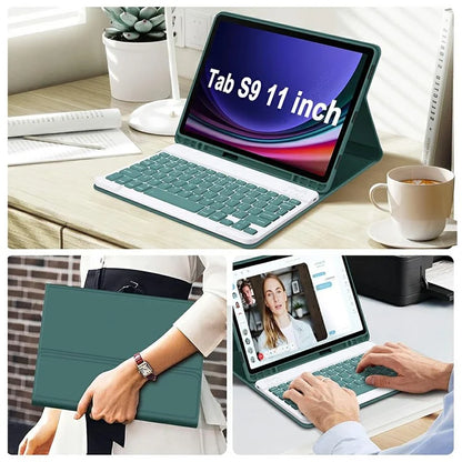 SK-X510 For Samsung Galaxy Tab S9 FE SM-X510 / X516 / X518 Bluetooth Keyboard Tablet Case PU Flip Cover