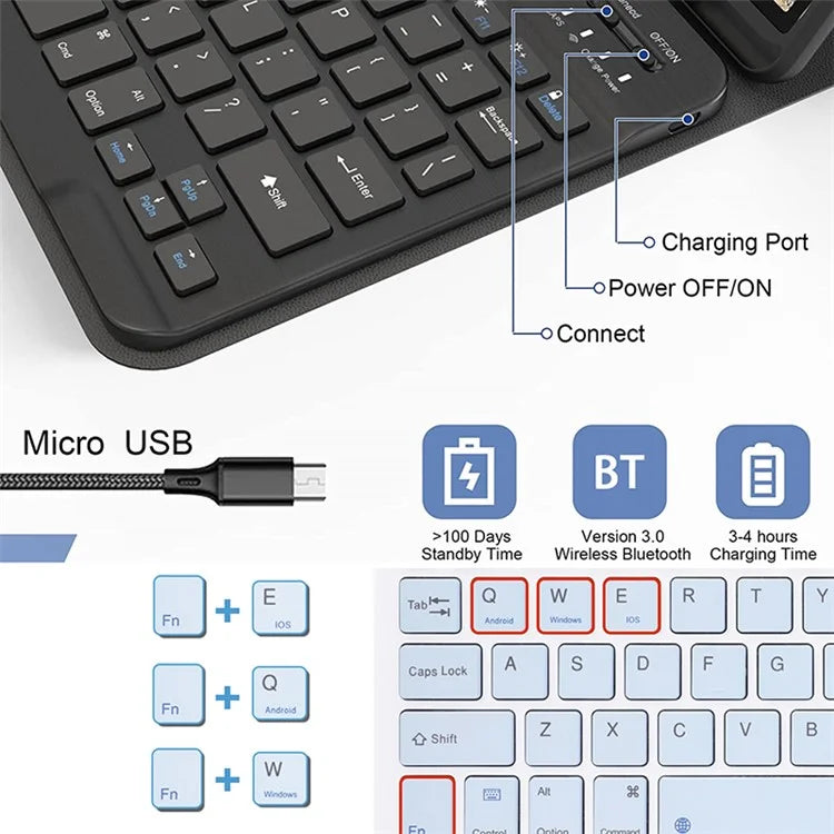 SK For Samsung Galaxy Tab A9+ Detachable Bluetooth Keyboard Tablet Case PU Leather Flip Cover