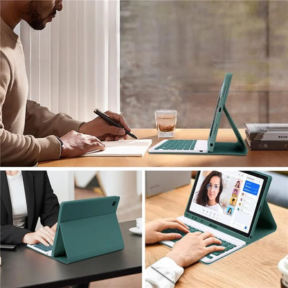 SK For Samsung Galaxy Tab A9+ Detachable Bluetooth Keyboard Tablet Case PU Leather Flip Cover