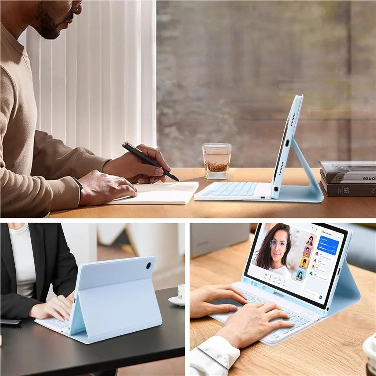 SK For Samsung Galaxy Tab A9+ Detachable Bluetooth Keyboard Tablet Case PU Leather Flip Cover