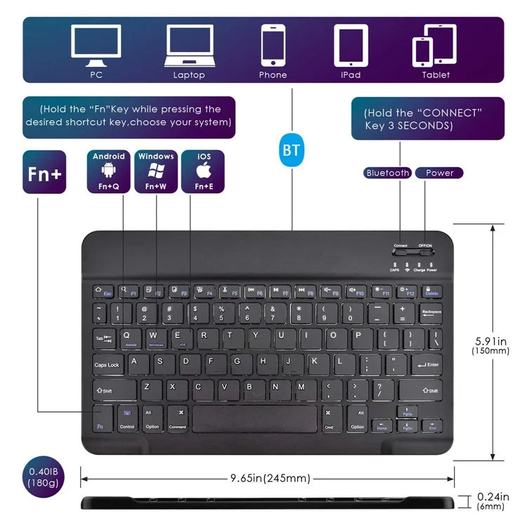 TY-3302 Universal Bluetooth Keyboards Leather Case Stand for 9 -10.9 inch Tablet