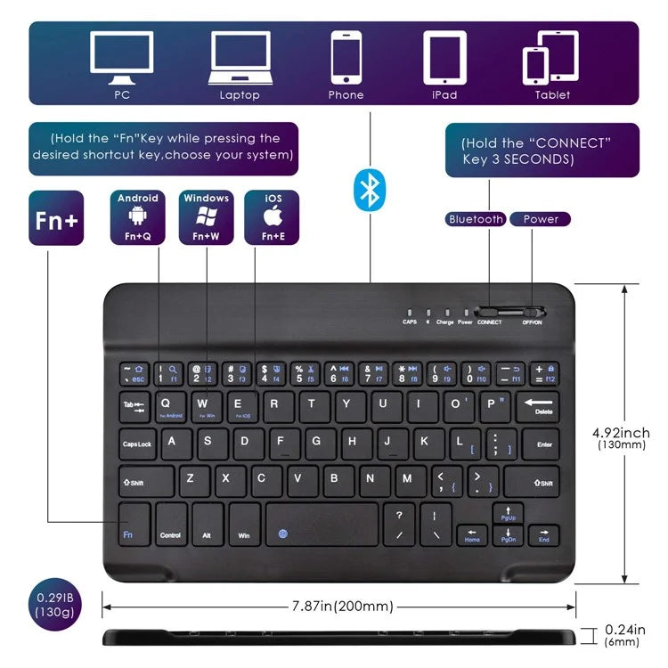 TY-3309 3 in1 Bluetooth Keyboards Tablet Leather Case Stand Cover for 7-8 inch Tablet