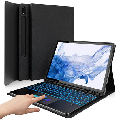 SK-780D For Samsung Galaxy Tab S8+ / S7 FE / S7+ Backlit Touchpad Bluetooth Keyboard with Protective Tablet Case