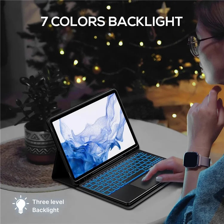 SK-780D For Samsung Galaxy Tab S8+ / S7 FE / S7+ Backlit Touchpad Bluetooth Keyboard with Protective Tablet Case