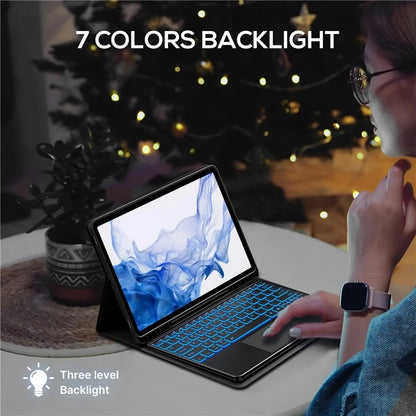 SK-780D For Samsung Galaxy Tab S8+ / S7 FE / S7+ Backlit Touchpad Bluetooth Keyboard with Protective Tablet Case