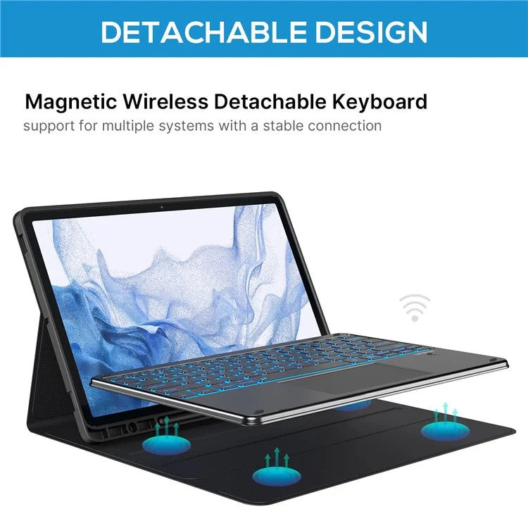 SK-780D For Samsung Galaxy Tab S8+ / S7 FE / S7+ Backlit Touchpad Bluetooth Keyboard with Protective Tablet Case