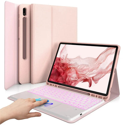 SK-780D For Samsung Galaxy Tab S8+ / S7 FE / S7+ Backlit Touchpad Bluetooth Keyboard with Protective Tablet Case