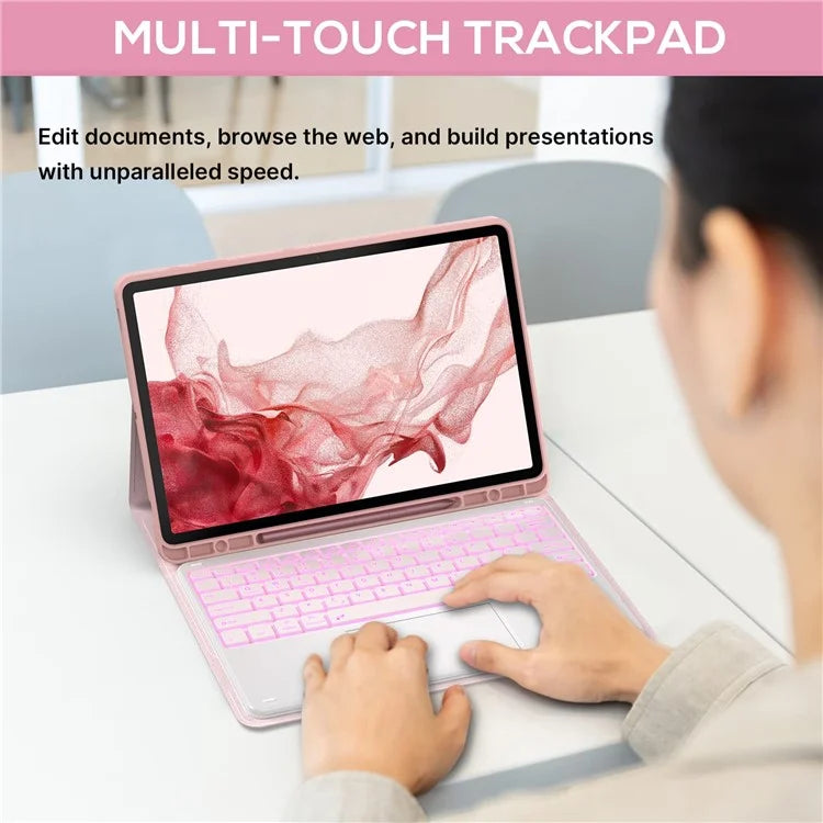 SK-780D For Samsung Galaxy Tab S8+ / S7 FE / S7+ Backlit Touchpad Bluetooth Keyboard with Protective Tablet Case